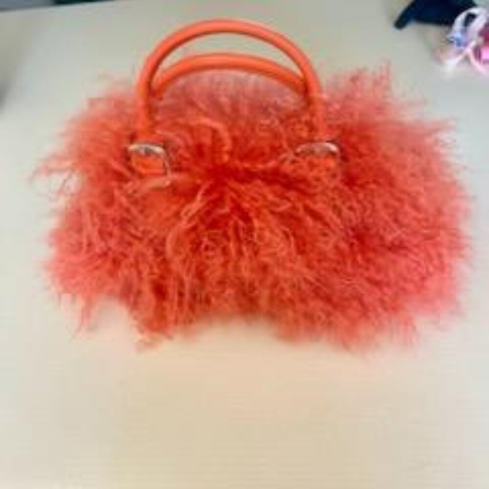 DKNY Avant Garde Designer Bright Orange Fur-Effect Purse-Lux Statement Piece - Picture 3 of 5
